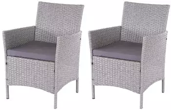 MCW Poly-Rattan Sessel Halden 2er-Set Grau Kissen anthrazit
