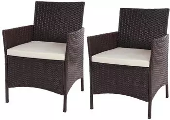 MCW Poly-Rattan Sessel Halden 2er-Set Braun-meliert Kissen Creme