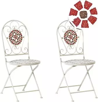 Beliani Gartenstuhl Weiß Rot Grau 44x40x94
