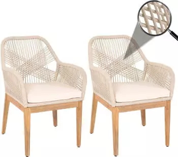 MCW Gartenstuhl H56b 2er-Set beige Kissen Creme-Weiß