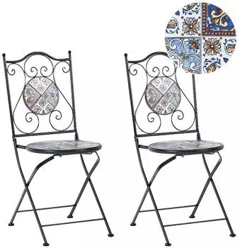 Beliani Gartenstuhl 45x40x90cm Schwarz Blau Braun