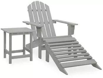 vidaXL Adirondack-Gartenstuhl mit Fußstütze & Tisch Tannenholz Grau