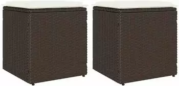 vidaXL Gartenhocker mit Kissen 2 Stk. Braun 40x40x43 cm Poly Rattan (4104040)