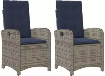 vidaXL Gartensessel mit Kissen 2 Stk. Verstellbar Grau Poly Rattan (365175)