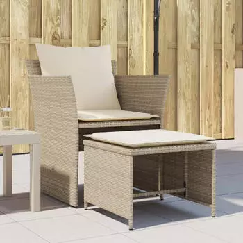 vidaXL Gartenstuhl mit Fußhocker Beige Poly Rattan (368620)