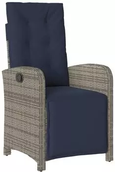 vidaXL Gartensessel mit Fu&szlig;teil Verstellbar Grau Poly Rattan (365191)