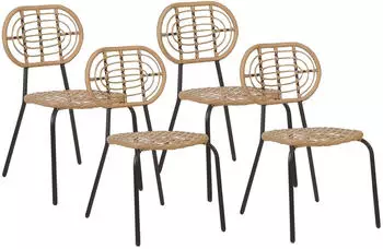 Beliani Gartenstuhl Naturfarben Beige Schwarz 57x48x86
