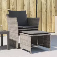 vidaXL Gartenstuhl mit Fu&szlig;hocker Grau Poly Rattan