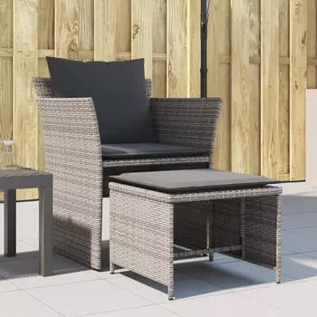 vidaXL Gartenstuhl mit Fußhocker Grau Poly Rattan (368618)
