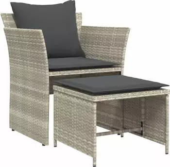vidaXL Gartenstuhl mit Fußhocker Hellgrau Poly Rattan (368621)