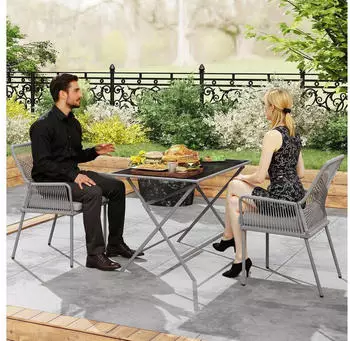 Outsunny Rattan Gartenstuhl 2er-Set PE Rattan 57x61x84cm Dunkelgrau
