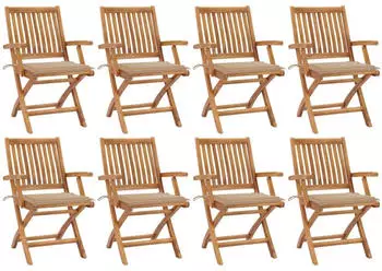 vidaXL Klappbare Gartenst&uuml;hle mit Kissen 8 Stk Massivholz Teak 3072780