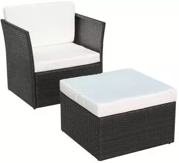 furnicato Gartensessel Mit Fu&szlig;hocker Poly Rattan Schwarz