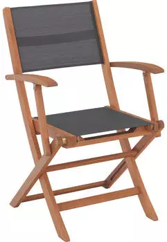 Ambia Garden Gartenklappsessel Grau Natur Holz Textil Akazie massiv x-Form 56x90x58 cm