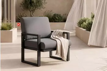 Konsimo Gartensessel Schwarz Grau Metall Textil 70x65x60 cm