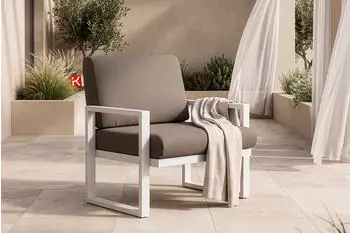 Konsimo Gartensessel Weiß Beige Metall Textil 70x65x60 cm