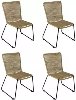 sam Outdoor-Seilstuhl Taupe mit Eisen-Gestell in Schwarz ISRA 4er Set