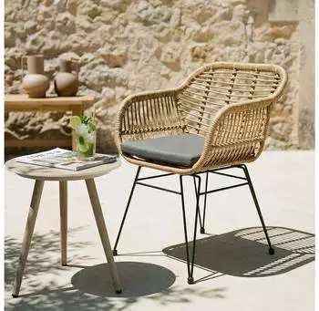 Idimex PARAMO aus Polyrattan moderner Esszimmerstuhl in Rattan Optik K&uuml;chenstuhl mit Sitzkissen Korbstuhl mit robustem Metallgestell