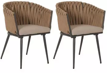 Mendler Aluminium garden chair with cushion x2 beige