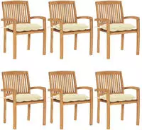 vidaXL Stapelbare Gartenst&uuml;hle mit Kissen 6 Stk. Massivholz Teak