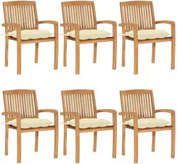 vidaXL Stapelbare Gartenst&uuml;hle mit Kissen 6 Stk Massivholz Teak 3073269