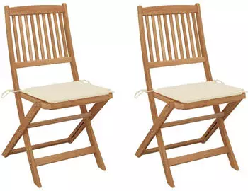 vidaXL Klappbare Gartenst&uuml;hle 2 Stk. mit Kissen Massivholz Akazie Cremewei&szlig;