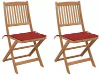 vidaXL Klappbare Gartenst&uuml;hle 2 Stk. mit Kissen Massivholz Akazie