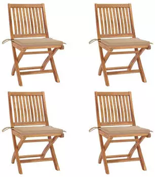vidaXL Klappbare Gartenst&uuml;hle mit Kissen 4 Stk Massivholz Teak 3072810