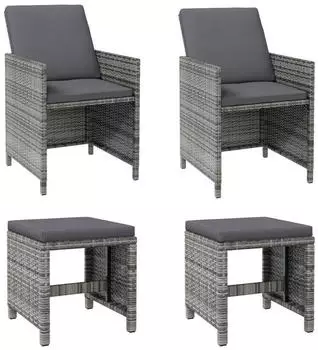 vidaXL 4-tlg. Gartenstuhl und Hocker Set Poly Rattan Grau