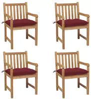 vidaXL Gartenst&uuml;hle 4 Stk. mit Weinroten Kissen Massivholz Teak