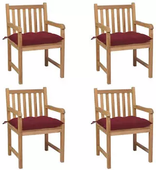 vidaXL Gartenst&uuml;hle 4 Stk mit Weinroten Kissen Massivholz Teak 3073028