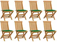 vidaXL Gartenst&uuml;hle mit Gr&uuml;nen Kissen 8 Stk. Massivholz Teak