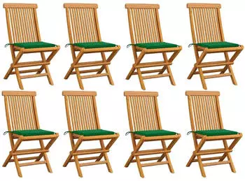 vidaXL Gartenst&uuml;hle mit Gr&uuml;nen Kissen 8 Stk Massivholz Teak 3072922