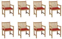 vidaXL Gartenst&uuml;hle 8 Stk. mit Roten Kissen Massivholz Teak