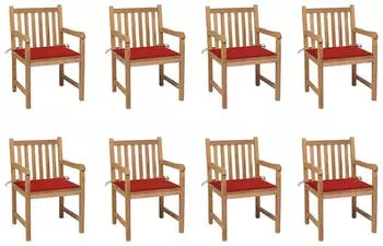 vidaXL Gartenst&uuml;hle 8 Stk mit Roten Kissen Massivholz Teak 3073064