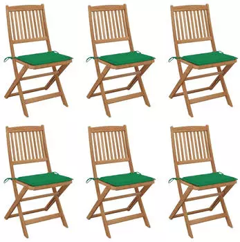 vidaXL Klappbare Gartenst&uuml;hle 6 Stk mit Kissen Massivholz Akazie 3065493