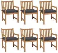 vidaXL Gartenst&uuml;hle 6 Stk. mit Anthrazit Kissen Massivholz Teak