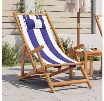 vidaXL Strandstuhl Klappbar Blau Wei&szlig; Massivholz Eukalyptus und Stoff 366563