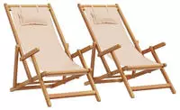vidaXL Strandst&uuml;hle 2 Stk. Klappbar Beige Stoff und Massivholz