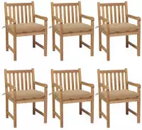 Gartenst&uuml;hle 6 Stk. Mit Beigen Kissen Massivholz Teak Vidaxl