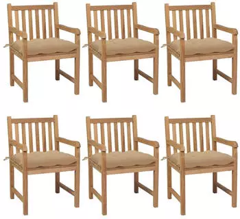 vidaXL Gartenst&uuml;hle 6 Stk mit Beigen Kissen Massivholz Teak 3073049