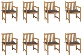 vidaXL Gartenst&uuml;hle 8 Stk mit Taupe Kissen Massivholz Teak 3073066
