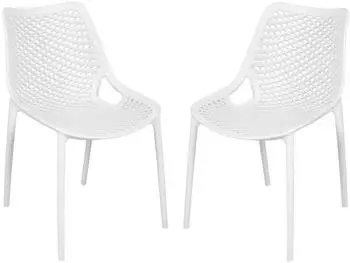 Deluke Gartenstuhl 2er Set ERIK Kunststoff Wei&szlig; Gartenst&uuml;hle Wetterfest Essst&uuml;hle Outdoor Terrasse