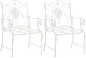 Deluke 2er Set Gartenst&uuml;hle AUSTIN Metall Wei&szlig; 62x53x94cm Balkonstuhl Terrasse Garten