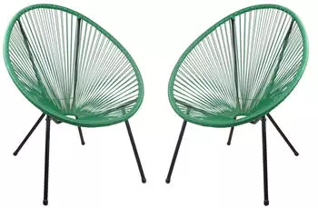 Deluke Gartenstuhl 2er Set SVEN Kunstgeflecht Kunststoff Gr&uuml;n Relaxsessel Wetterfest Gartenst&uuml;hle Outdoor