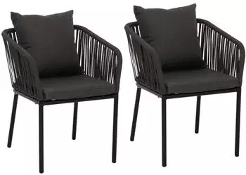 Mendler HWC-N41 2er-Set Gartenstuhl Aluminium Seilgeflecht anthrazit, Kissen dunkelgrau (110336)