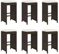 vidaXL Garten-Barhocker mit Kissen 6 Stk. Braun Poly Rattan