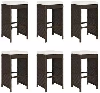 vidaXL Garten-Barhocker mit Kissen 6er-Set Poly Rattan Braun (368691)
