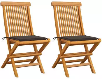 vidaXL Gartenst&uuml;hle Massivholz Teak, Taupe Kissen, 2er-Set (3062468)