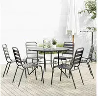 vidaXL Gartenstuhl-Set 7-tlg. Stapelbar Pulverbeschichteter Stahl